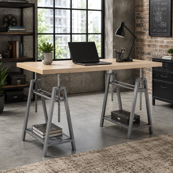 OS Home and Office Furniture 47.5" Wood Adjustable Height Writing Desk in Brown