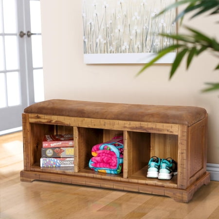 OS Home and Office Furniture 50" Wood Hall Bench in Distressed Toffee Brown