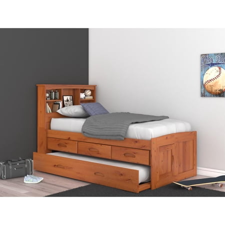 OS Home and Office Furniture 82120K3-22 Captains Bookcase Bed in Warm Honey