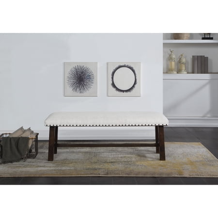 OS Home and Office Furniture Callen Bench with Nailhead Trim in Linen Fabric