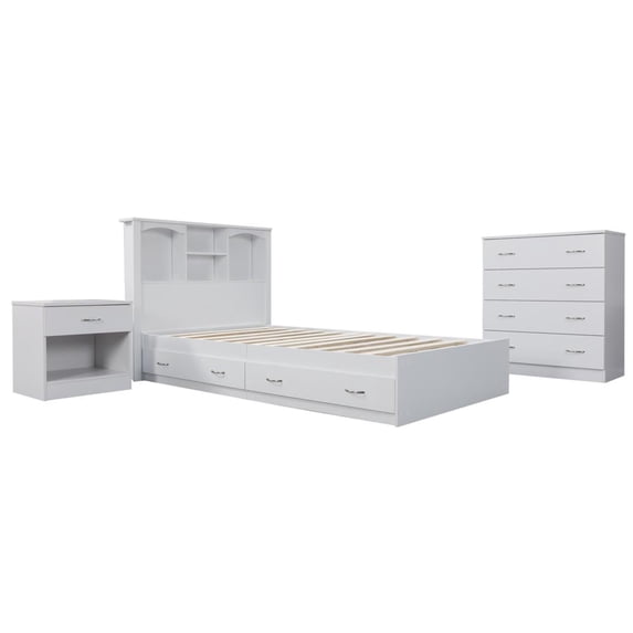 OS Home and Office Furniture Complete 4 Piece Bedroom Set in White