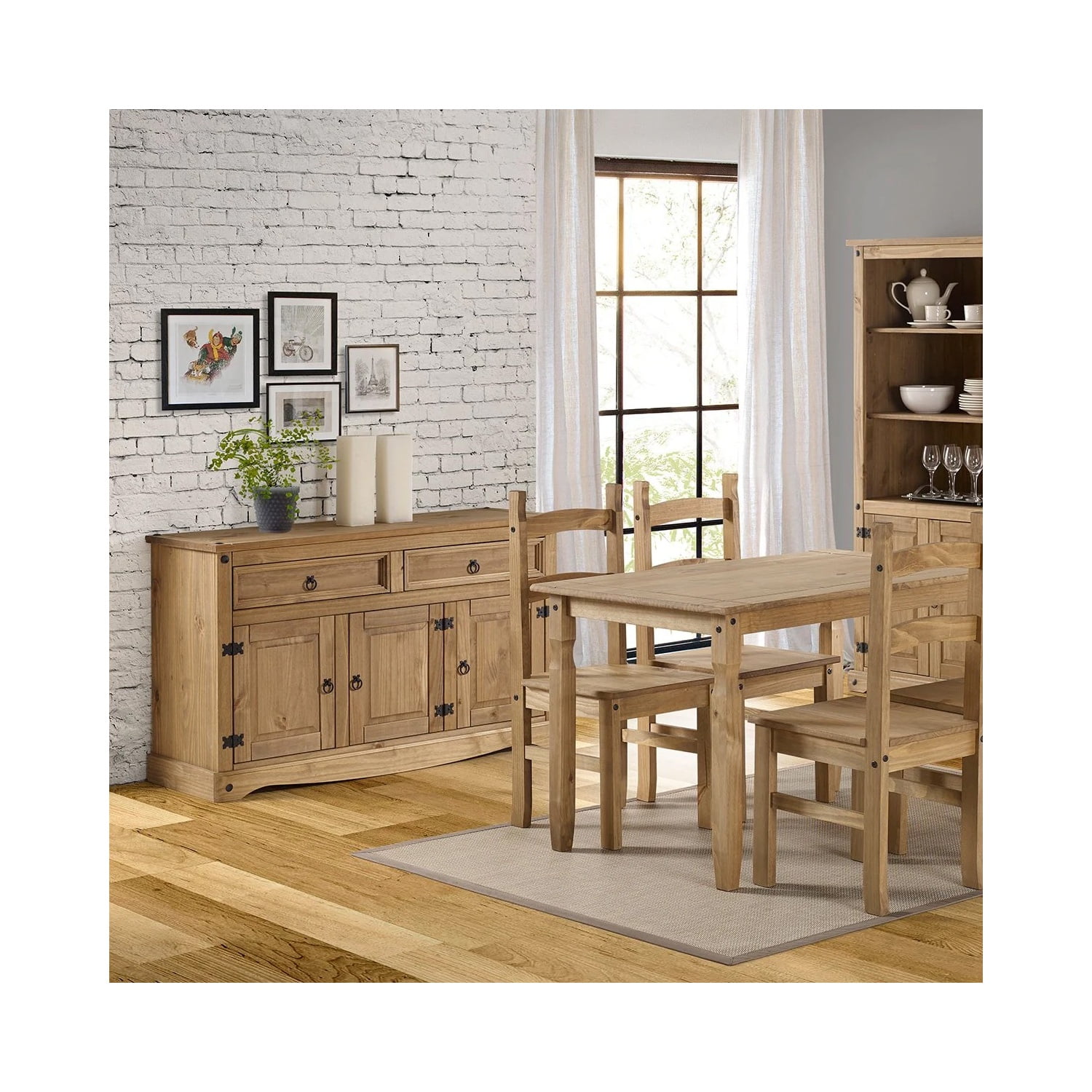 OS Home and Office Furniture Cottage Series Wood Buffet Sideboard in Brown