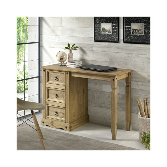 OS Home and Office Furniture Cottage Series Wood Vanity/Desk in Corona Brown