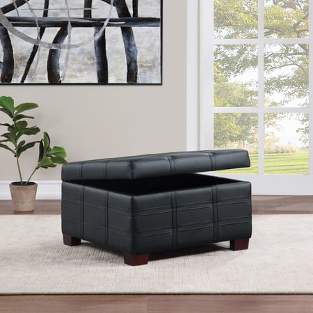 OS Home and Office Furniture Detour Strap Square Storage Ottoman in Black