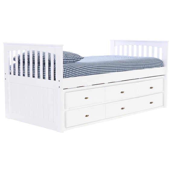OS Home and Office Furniture Model 0235-K12-R-KD Twin Rake Bed with 12 Drawers in White