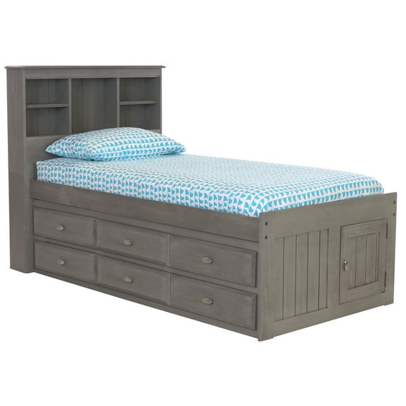 OS Home and Office Furniture Model 3220-K12-KD Solid Pine Twin Captains Bookcase Bed with 12 drawers in Charcoal Gray