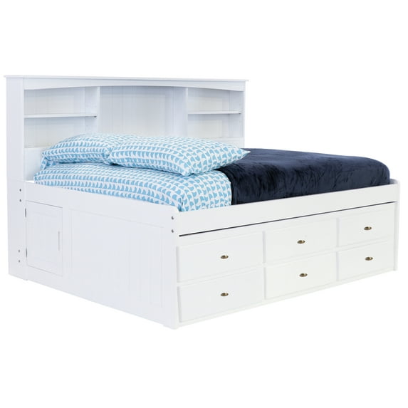 OS Home and Office Furniture Model 80223K6-22, Solid Pine Full Bookcase Daybed with Six Drawers in Casual White