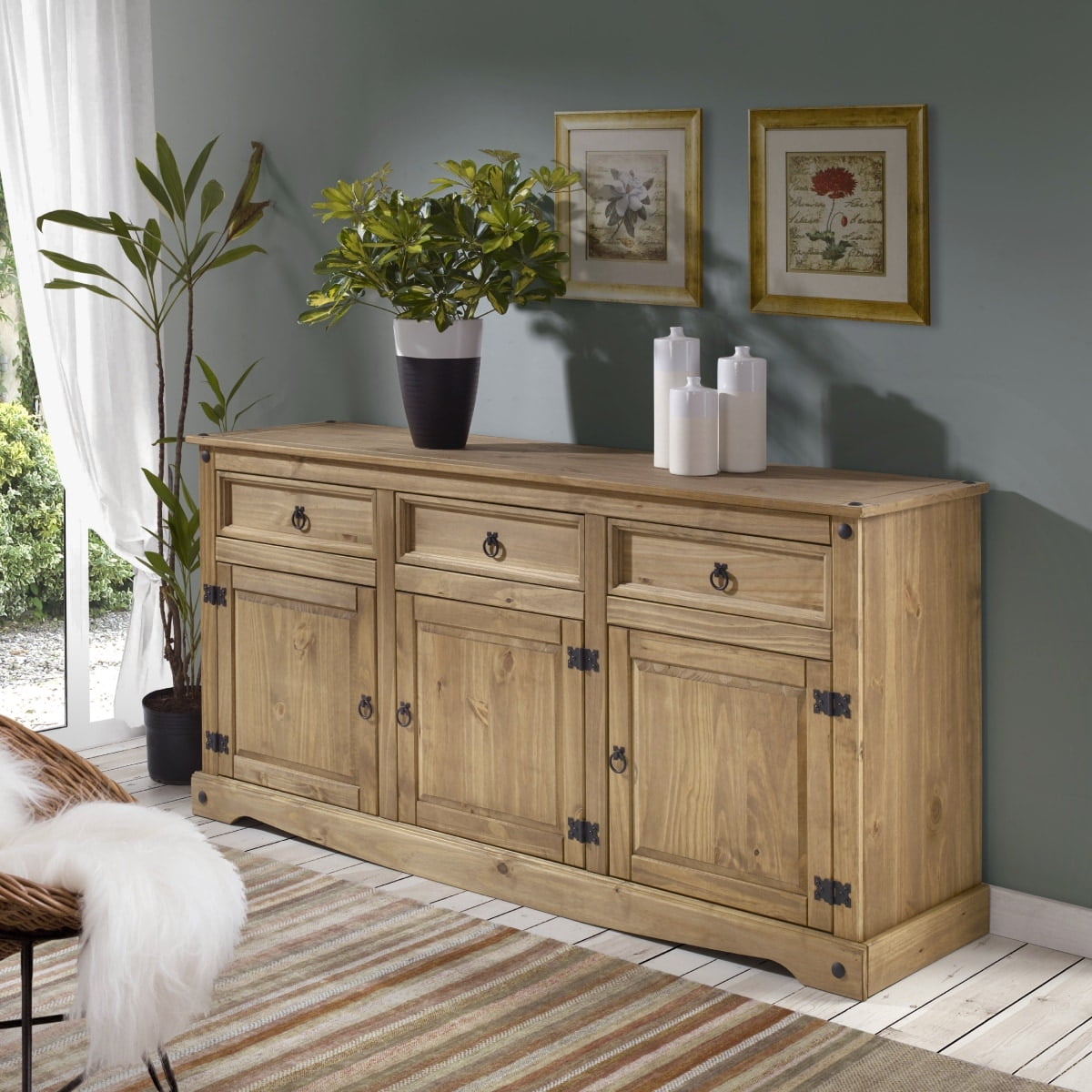 Corona Brown Solid Pine Cottage Buffet Sideboard