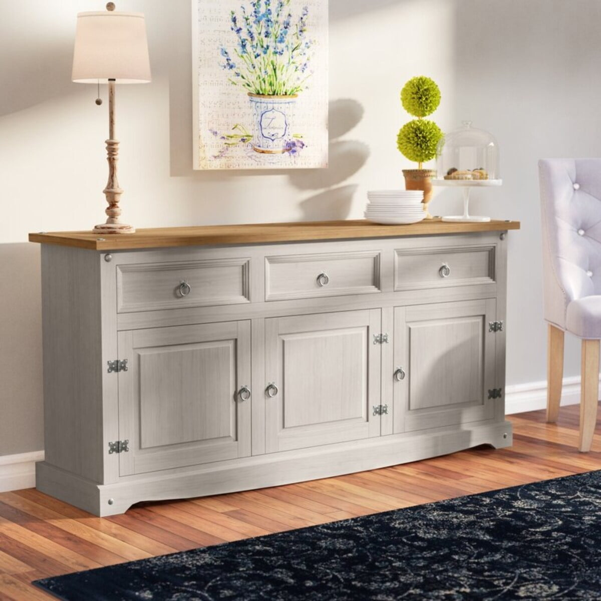 Cottage Series Gray Pine Wood Buffet Sideboard with Storage