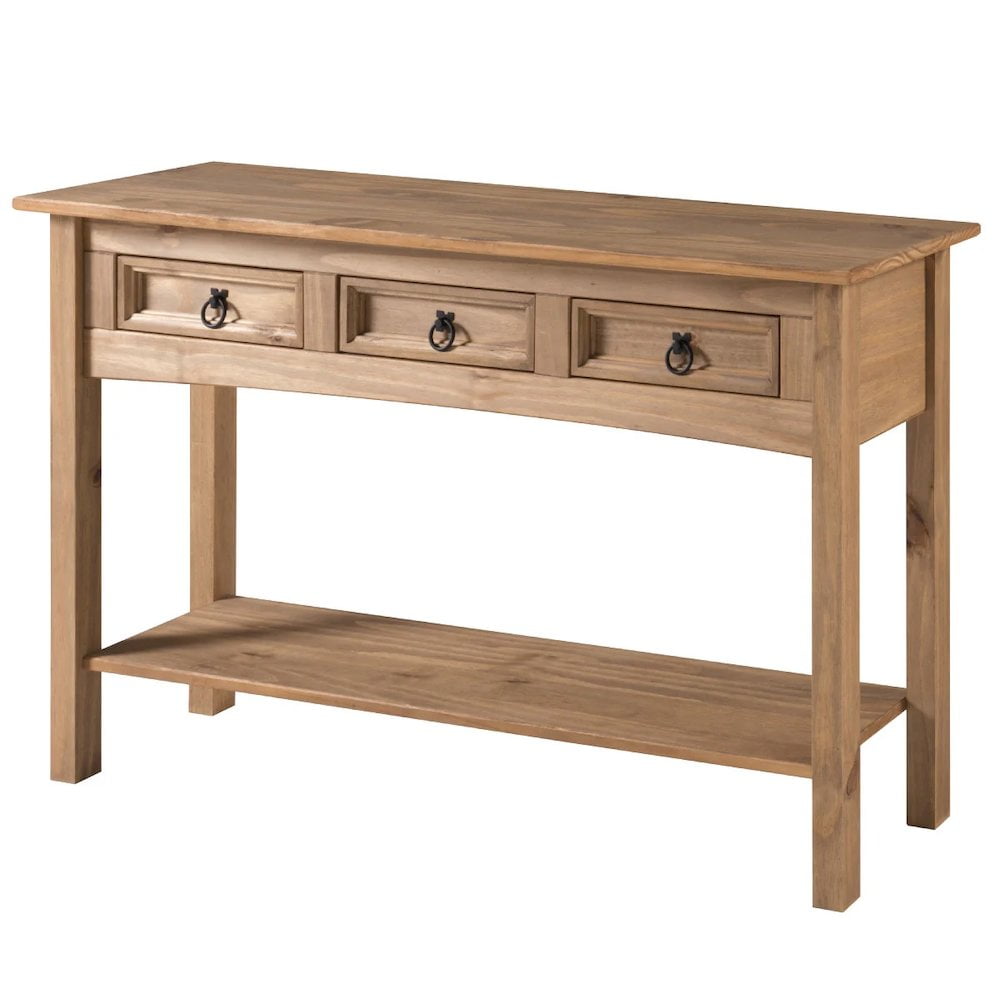 OS Home and Office Furniture Wood Three Drawer Hall Table Console in Corona Brown