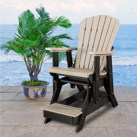 OS Home and Office Furniture Resin Fan Back Balcony Glider in Weatherwood/Black