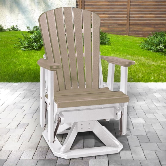 OS Home and Office Furniture Resin Fan Back Swivel Glider in Weatherwood/White