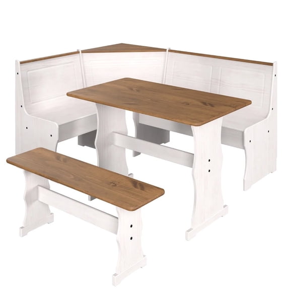 OS Home and Office Furniture Solid Pine Corner Dining Booth in Distressed White
