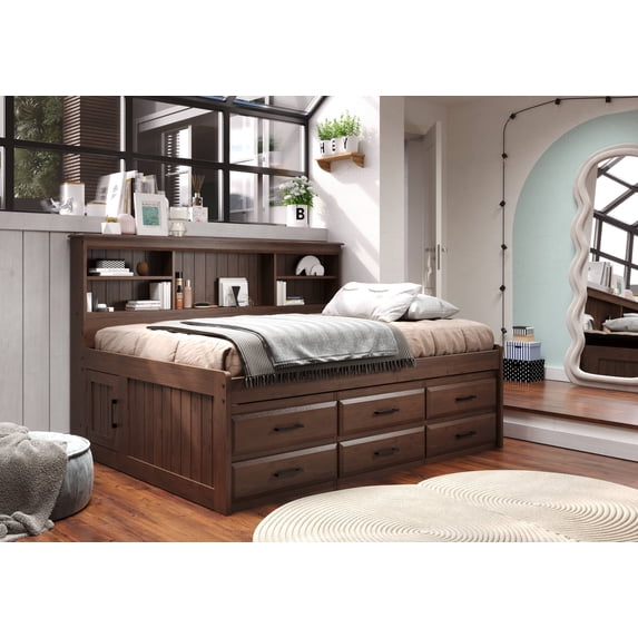 Solid Pine Full Daybed with Six Sturdy Drawers Walnut