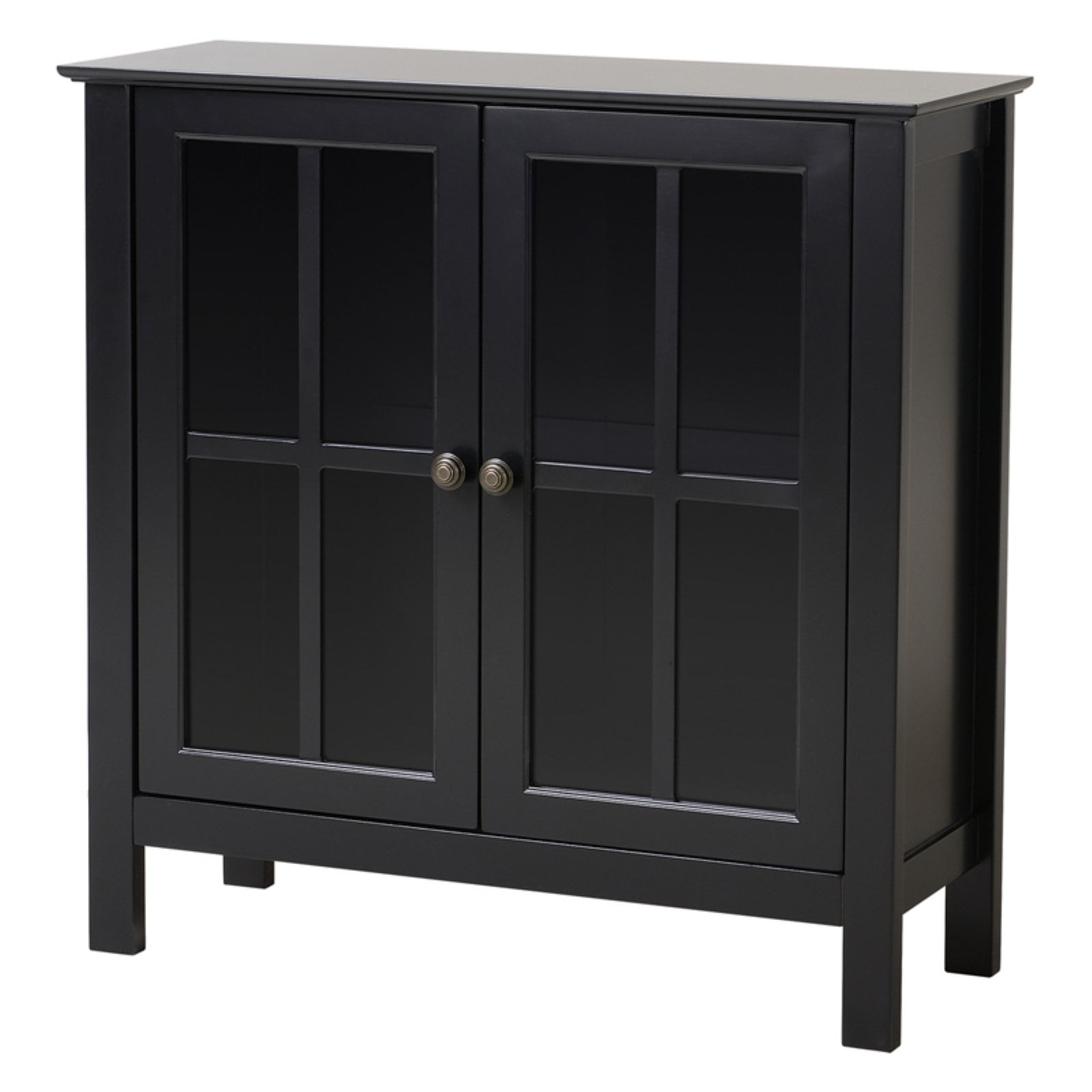 Transitional Black MDF Vertical Curio Cabinet with Tempered Glass Doors