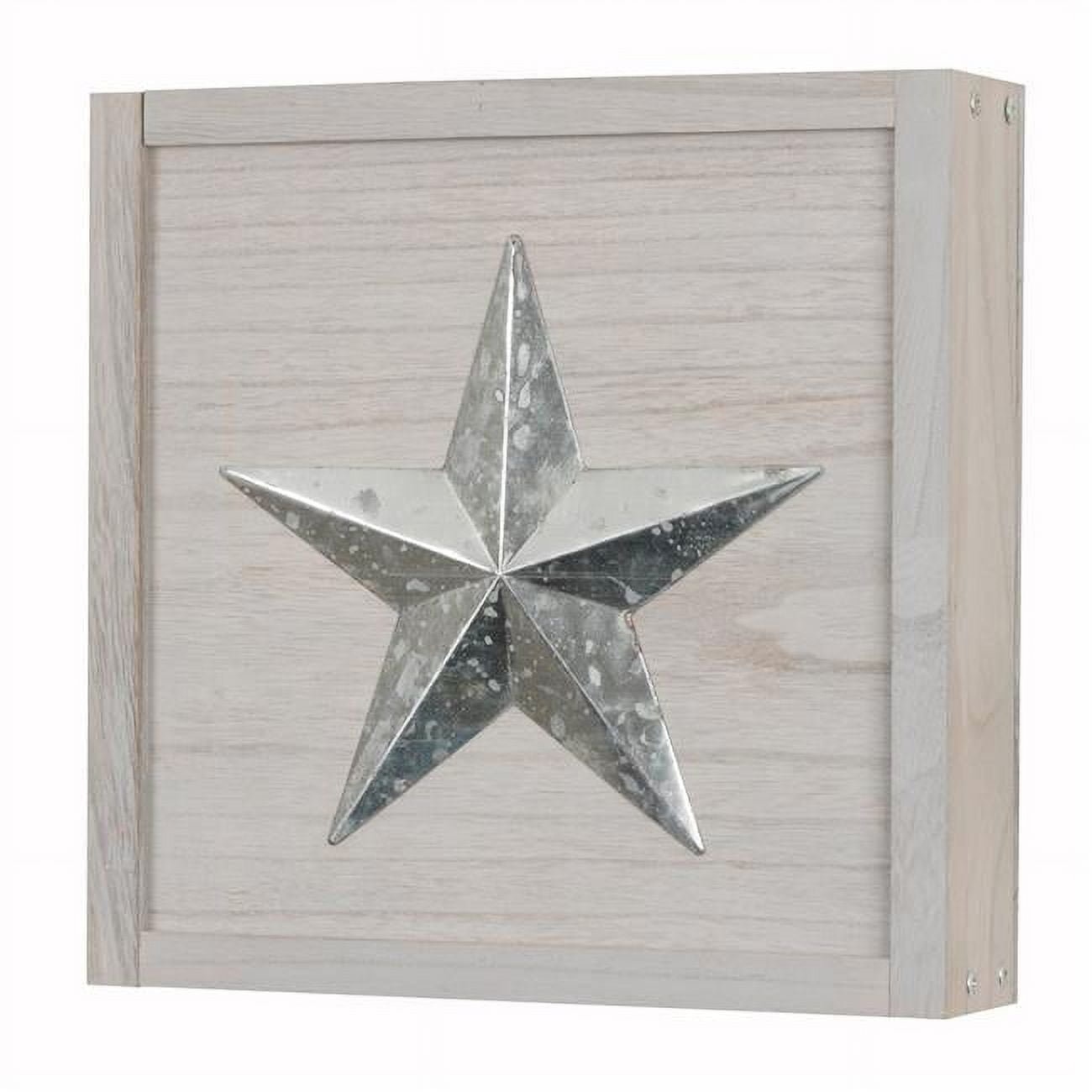 Distressed Gray Wood Floating Wall Cabinet with Metal Star