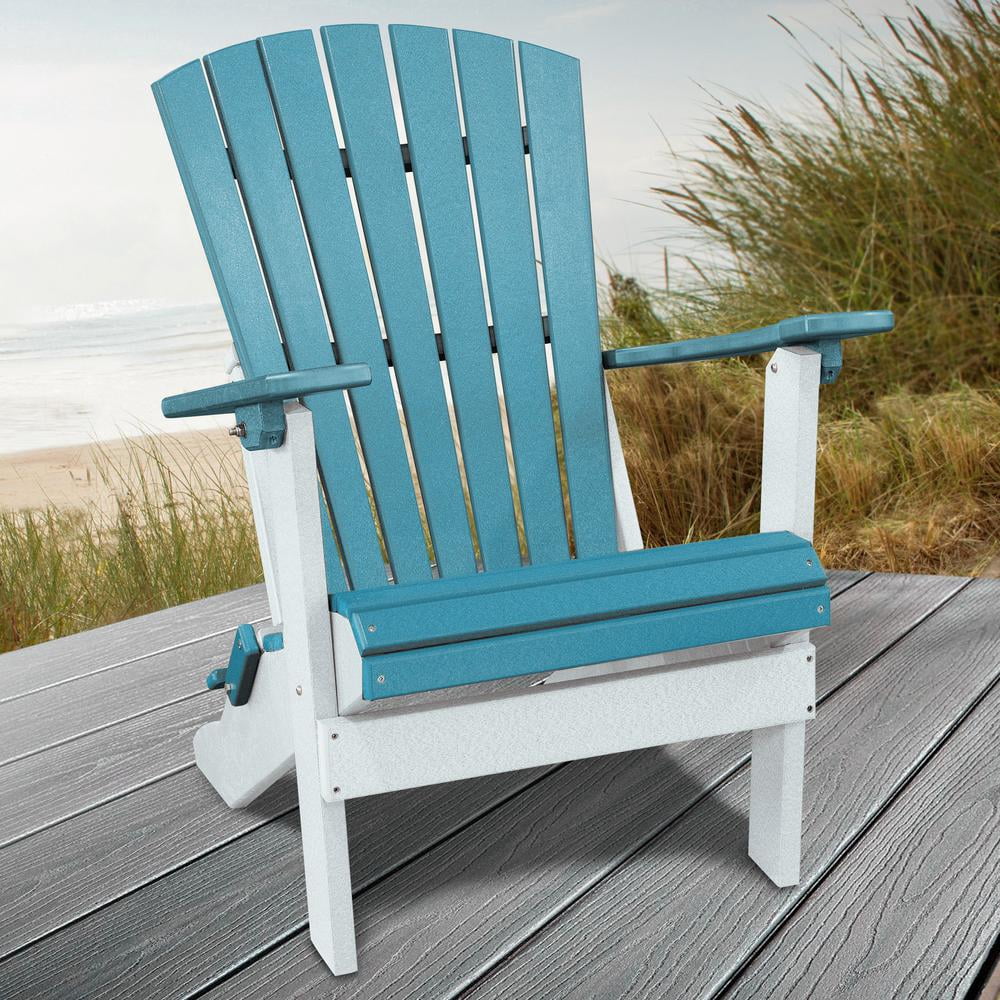 OS Home and Office Model 519ARW Fan Back Folding Adirondack Chair finished in  Aruba Blue with White Base color