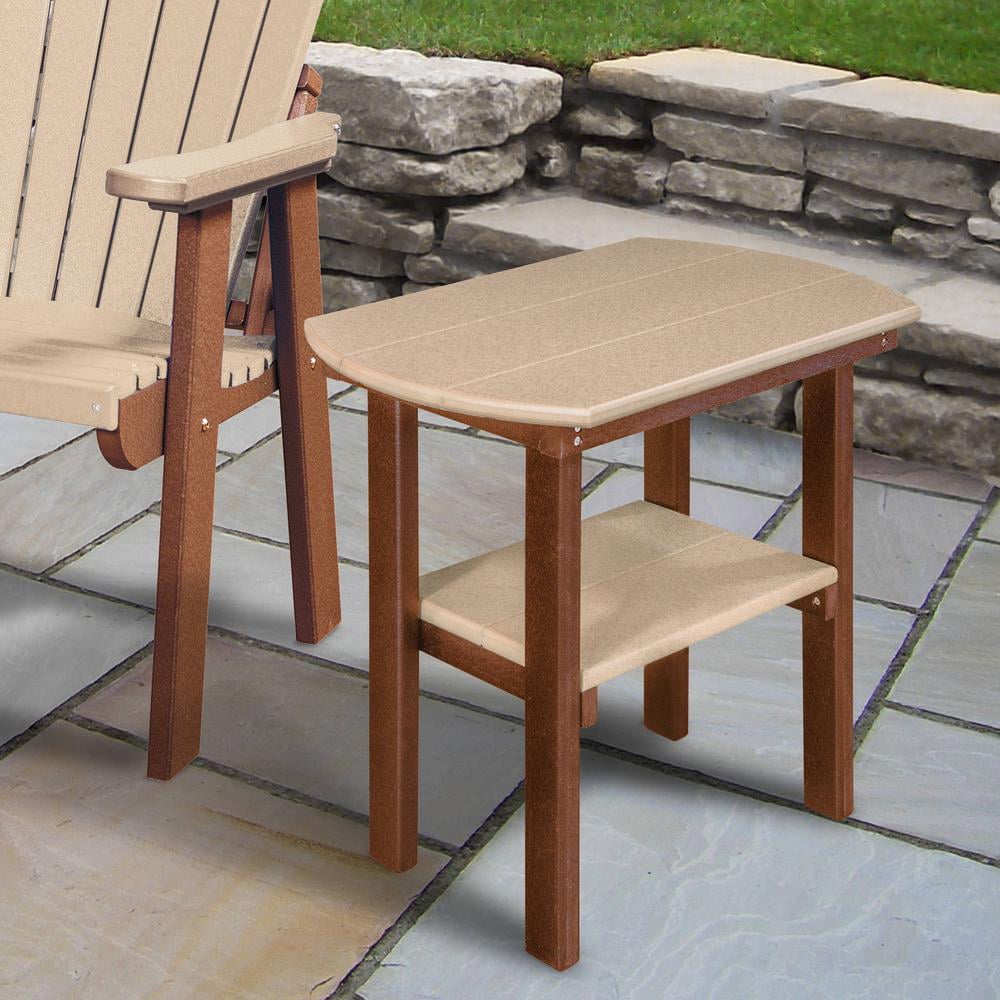 Weatherwood and Tudor Brown Poly Resin Outdoor Oval End Table