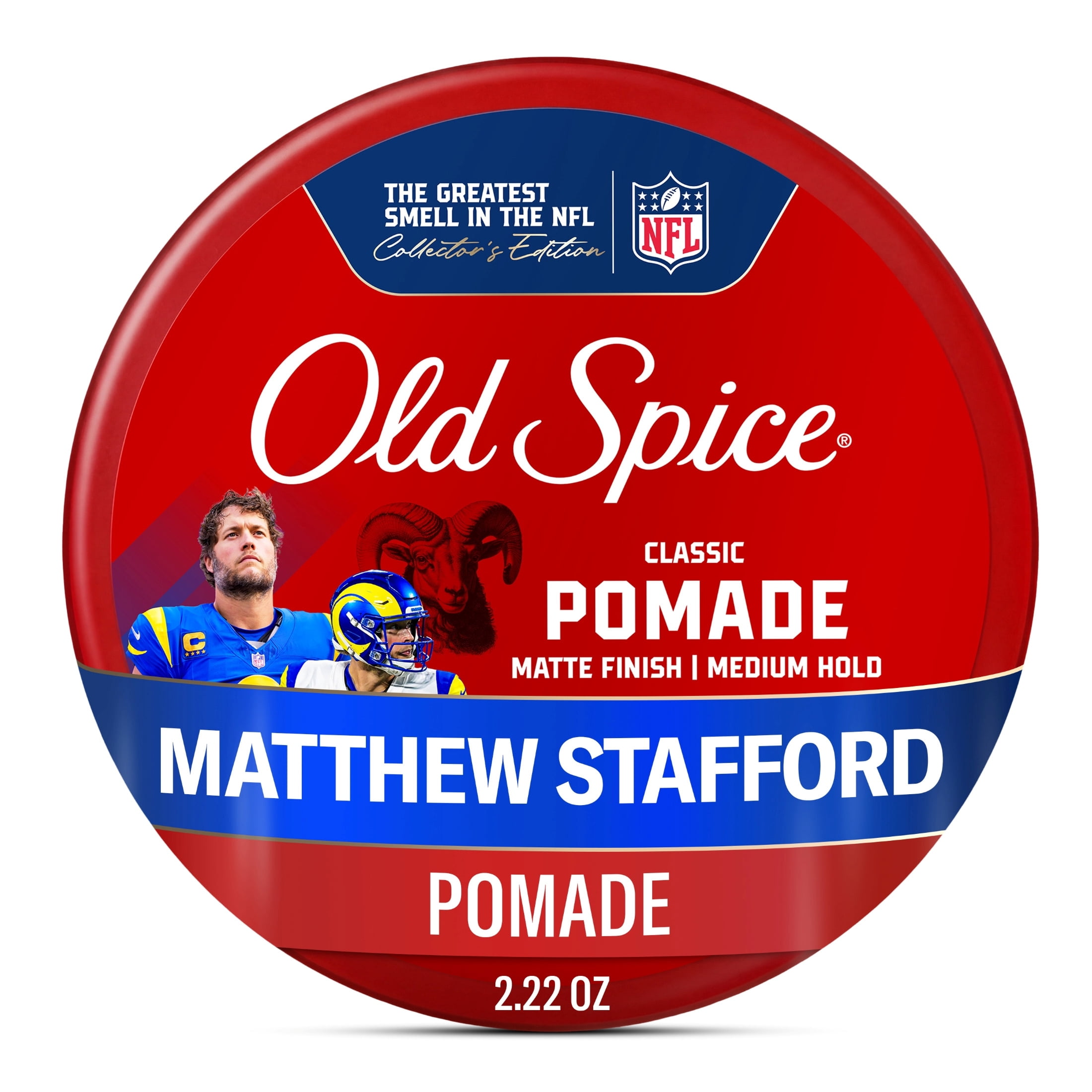Old Spice MVP Classic Pomade for Men, Matt Stafford MVP, Men's Hair Styling Pomade, Medium Hold, Matte Finish, 2.22 oz