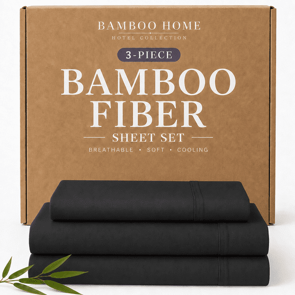OS OMYSTYLE Bamboo Cooling Sheets Set for Hot Sleepers - Viscose Derived from Bamboo, Breathable & Cool All Night Sheets With 15" Deep Pocket - 3Pieces,Twin, Black