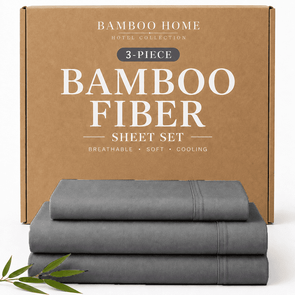 OS OMYSTYLE Bamboo Cooling Sheets Set for Hot Sleepers - Viscose Derived from Bamboo, Breathable & Cool All Night Sheets With 15" Deep Pocket - 3Pieces,Twin, Dark Grey