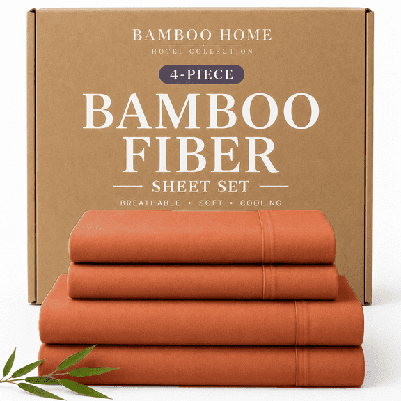 OS OMYSTYLE Bamboo Cooling Sheets Set for Hot Sleepers - Viscose Derived from Bamboo, Breathable & Cool All Night Sheets With 15" Deep Pocket - 4Pieces,King, Burnt Orange