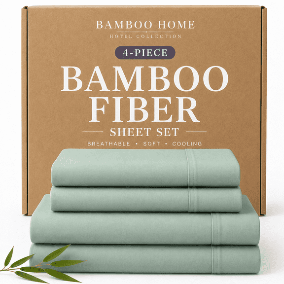 OS OMYSTYLE Bamboo Cooling Sheets Set for Hot Sleepers - Viscose Derived from Bamboo, Breathable & Cool All Night Sheets With 15" Deep Pocket - 4Pieces,Queen, Sage Green