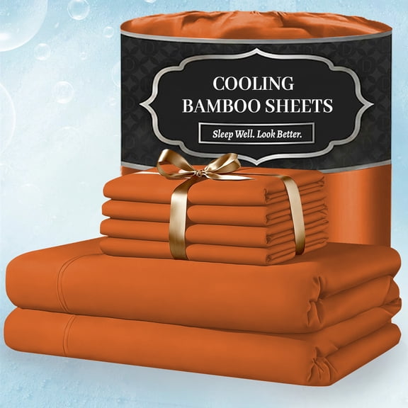 OS OMYSTYLE Luxury Cooling Bamboo Sheets - Deep Pockets Bed Sheet Set - Ultra Soft & Breathable - Premium Bedding Set - 6 Piece, King, Burnt Orange