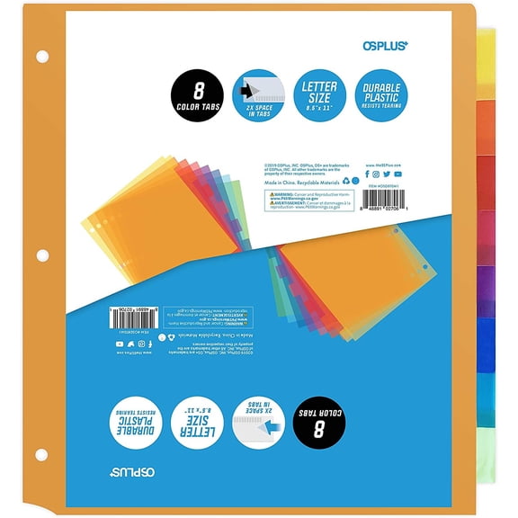 OS Plus Index Dividers, Multicolor, 8 Count