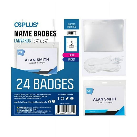 OS Plus OSNBHSC24 2.25 x 3.5 in. Hanging Lanyard Horizontal Badge Holder - Pack of 24