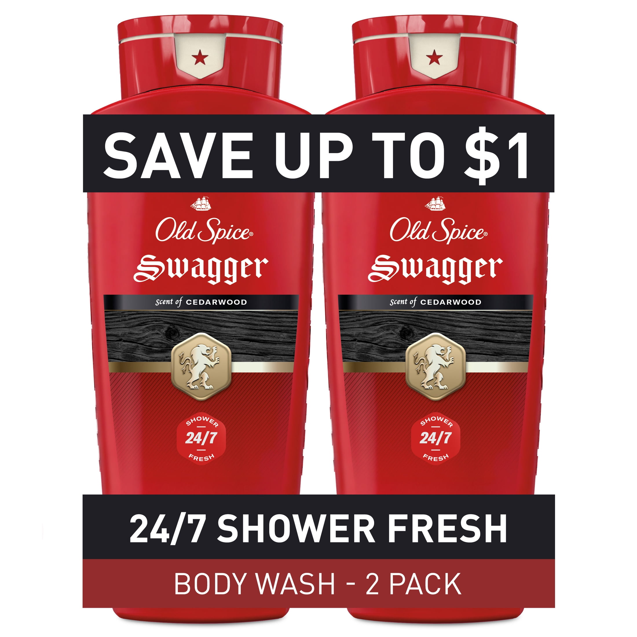 Old Spice Red Collection Body Wash for Men, Swagger Scent, Twin Pack (2x24oz / 709ml)