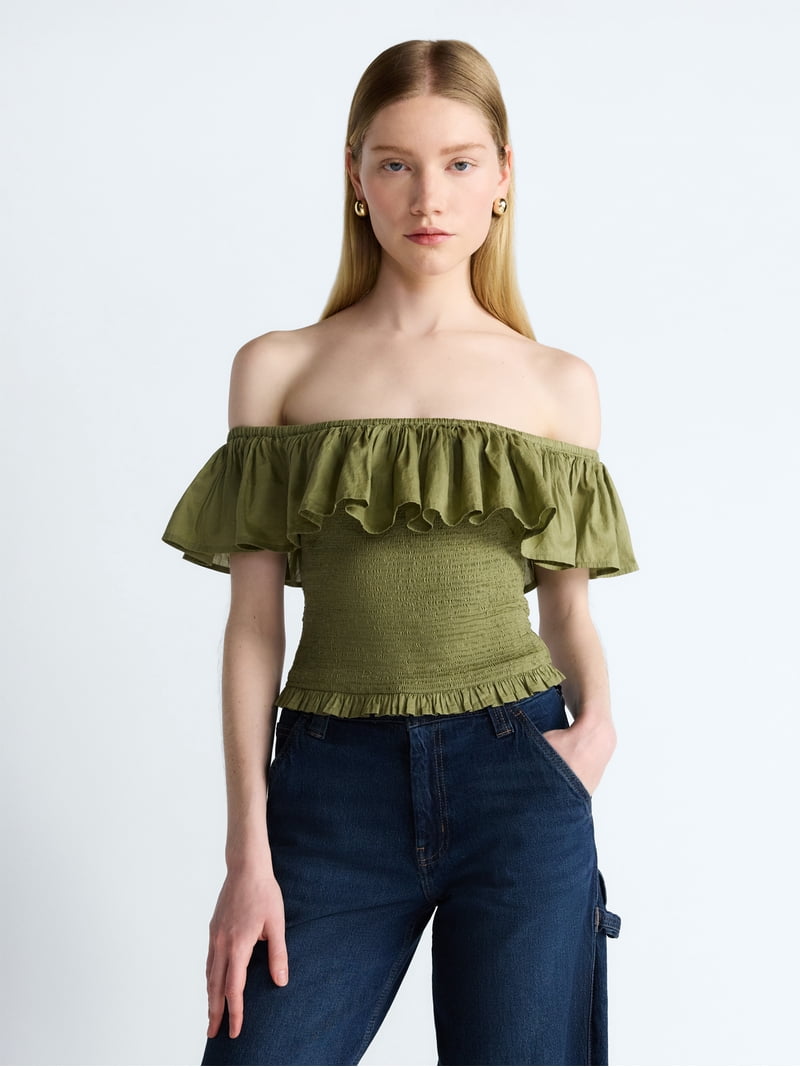 Scoop Women's and Women's Plus Off-the-Shoulder Smocked Ruffle