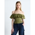 thumbnail image 1 of Scoop Women’s and Women’s Plus Off-the-Shoulder Smocked Ruffle Cotton Top, Sizes XS-4X, 1 of 5