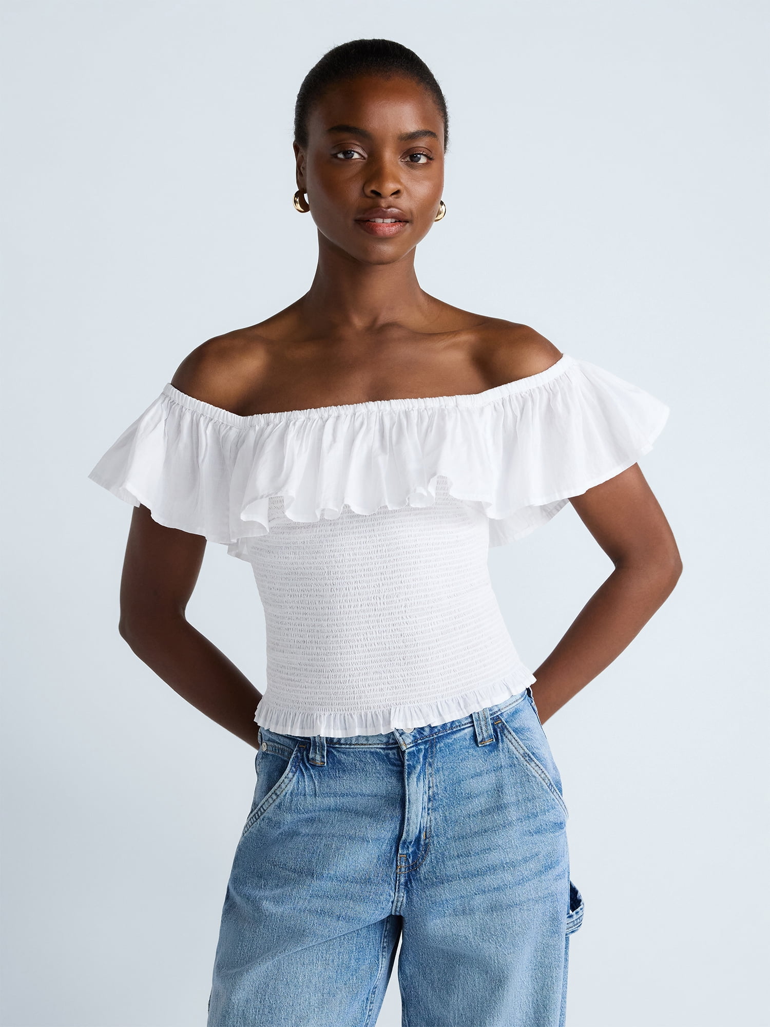 Scoop Women's and Women's Plus Off-the-Shoulder Smocked Ruffle
