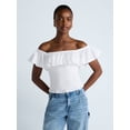 thumbnail image 1 of Scoop Women’s and Women’s Plus Off-the-Shoulder Smocked Ruffle Cotton Top, Sizes XS-4X, 1 of 5