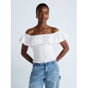 Women’s and Women’s Plus Off-the-Shoulder Smocked Ruffle Cotton Top, Sizes XS-4X