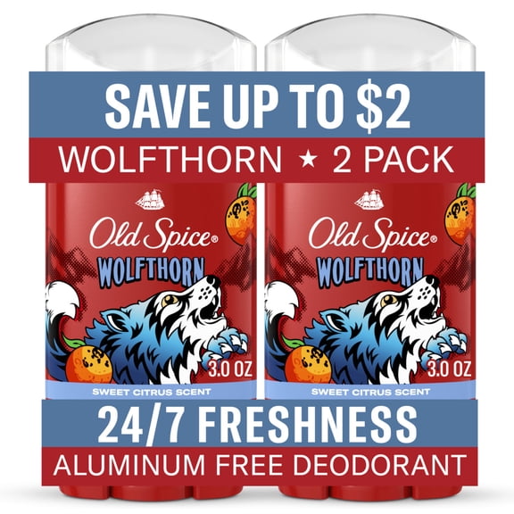Old Spice Deodorant for Men, Wolfthorn, Aluminum-Free, 24/7 Freshness, 3oz Twin Pack