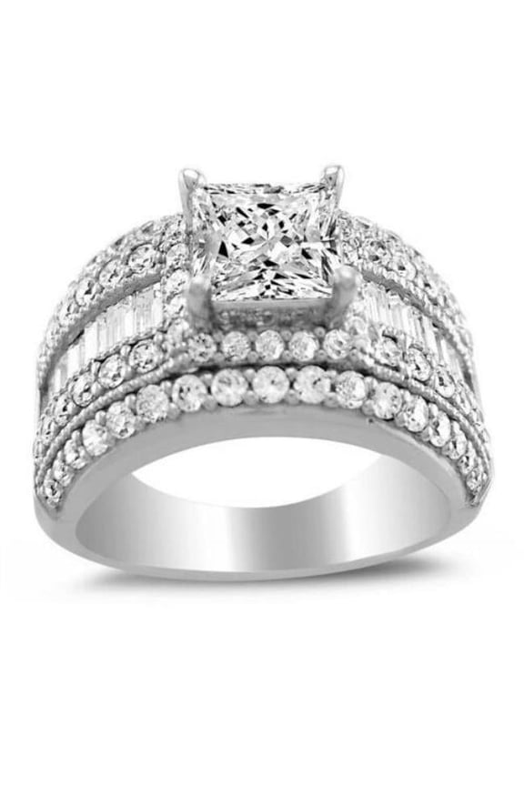 OS0065-RG-sz5 14K White Gold 2.5CT TGW Princess-cut Diamonette Engagement Ring, Size 5