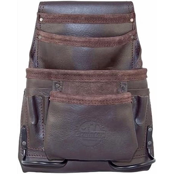 OS2250 10 Pocket Oil Tanned Leather Nail & Tool Pouch Dark Brown  for Constructor/Electrician/Plumber$$Tools