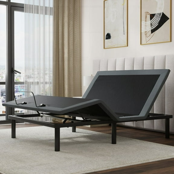 OS4 Queen Adjustable Bed Base - Black and Grey with Head/Foot Adjustments & Wireless Remote