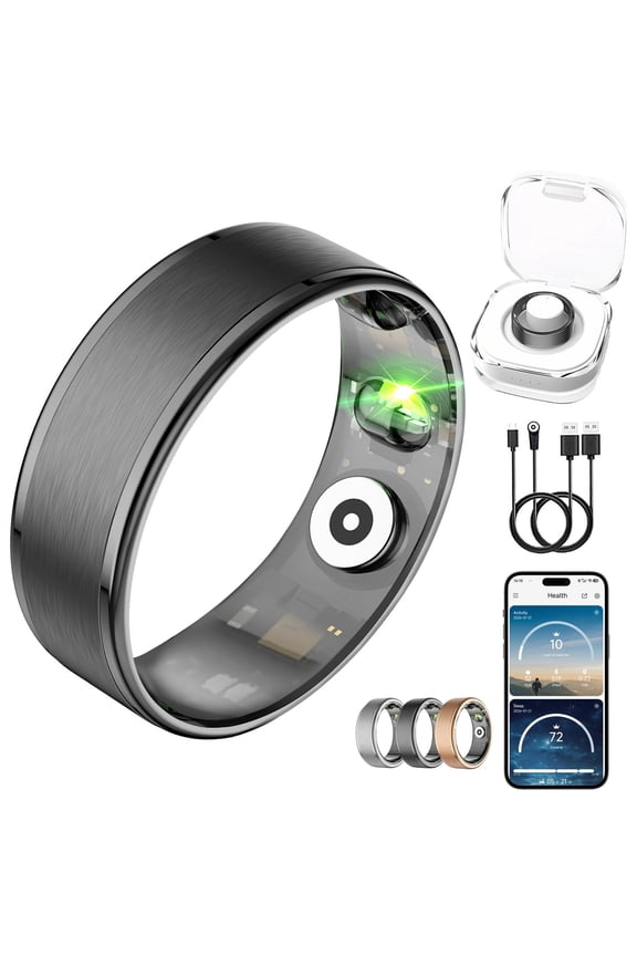 Mart Ring & Fitness Tracking Ring, 7-Day Battery, No Subscription, Stainless Steel - Size 13, Matte Black