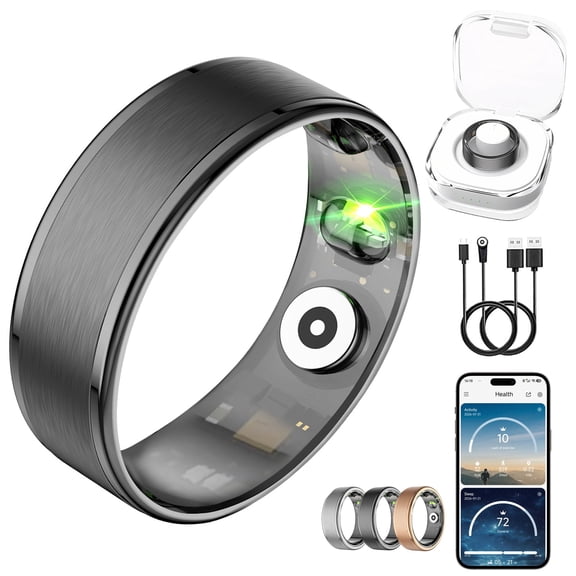 OSAWALLA Mart Ring & Fitness Tracking Ring, 7-Day Battery, No Subscription, Stainless Steel - Size 7, Matte Black