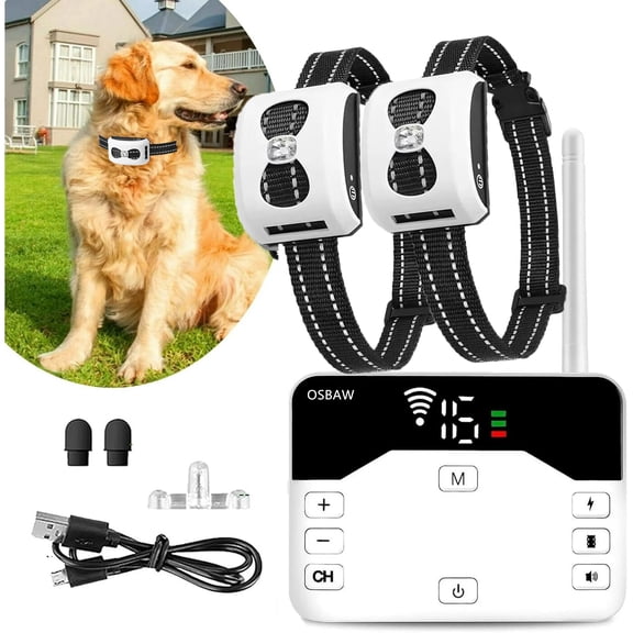 OSBAW Wireless Dog Fence, Portable Electric Dog Boundary Containment System, Remote Training Collar, Waterproof, Large Signal Range of 80-1640ft, Vibration & Shock, Harmless for All Dogs,for2dogs