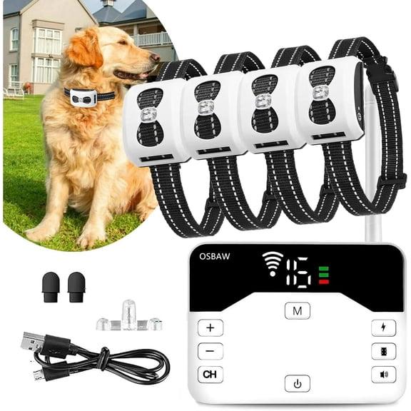OSBAW Wireless Dog Fence, Portable Electric Dog Boundary Containment System, Remote Training Collar, Waterproof, Large Signal Range of 80-1640ft, Vibration & Shock, Harmless for All Dogs,for4dogs