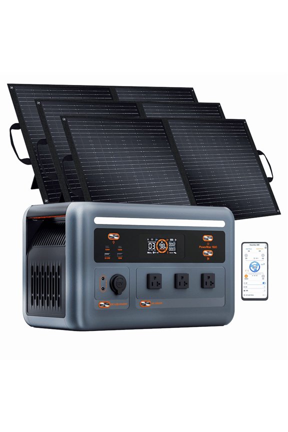 OSCAL 1800W Solar Generator with 3x100W Solar Panels, PowerMax 1800SE 1024Wh LiFePO4 Battery, 3 AC Outlets (3600W Surge), 800W Fast Charging, APP Control for Home Backup, Camping, RV