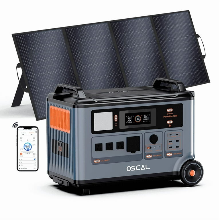 OSCAL 3600Wh/3000W LiFePO4 Solar Generator with 400W Solar Panel - 1.2H  Fast Charge, EPS, 30A RV Outlet - Home Backup & Outdoor Power Station -  Walmart.com