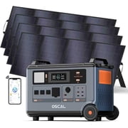 OSCAL 3600Wh Portable Power Station PowerMax 6000 with 4x400W Solar Panel, 120/240V Solar Generator, 6000W AC Outlets 9000W Peak, LiFePO4 Battery for Home, Camping, RV, Emergency Backup