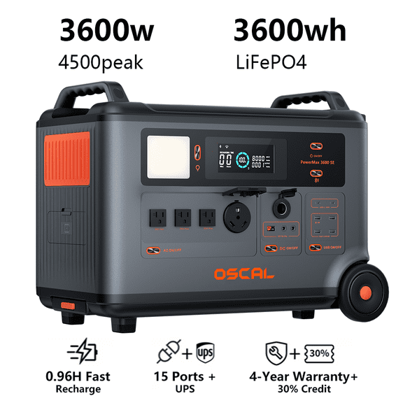 OSCAL Outdoor 3600 SE Portable Power Station, 3600Wh LiFePO4 Solar Generator, 3600W Output 4500W Surge, 0.96H Fast Charge, 14 Outlets, APP Control for Home Backup Emergency Camping RV Off-Grid