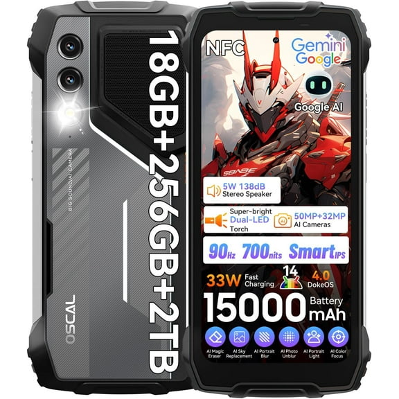 OSCAL PILOT 1 Rugged Smartphone , 6GB 256GB/2TB TF| 15000mAh/33W|50MP,Black