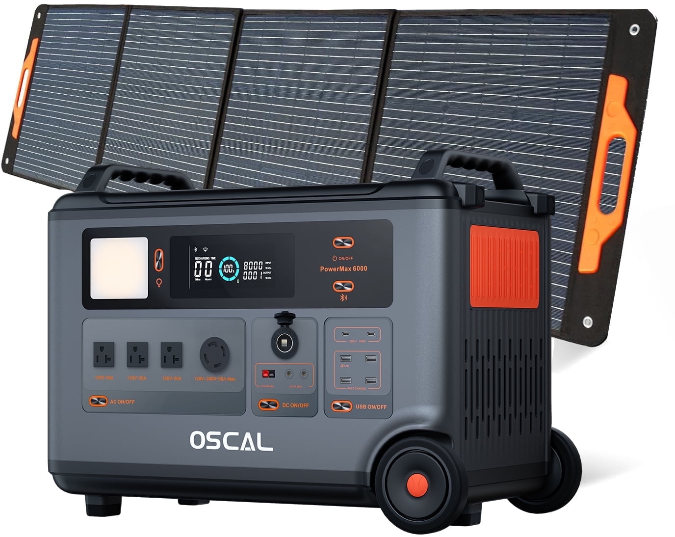 OSCAL Portable Power Station 6000W with 1x200W Solar Panel, 3600Wh LiFeP04 Solar Generator for Home Use, Outdoor Camping, PowerMax 6000